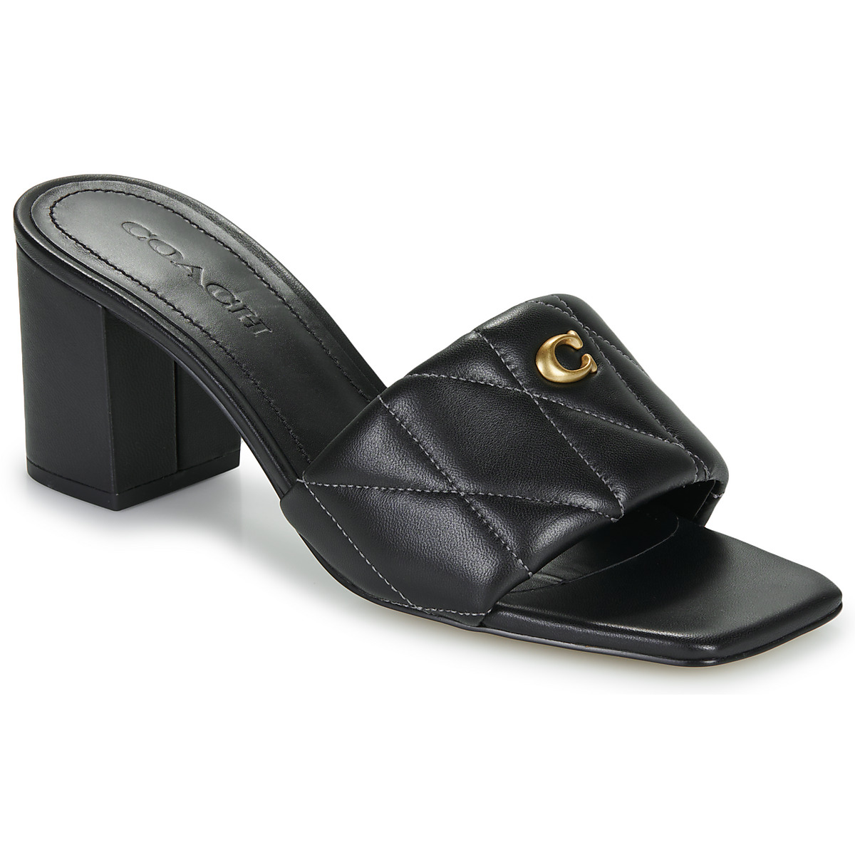 Coach - QUILTED BLOCK HEEL SANDAL - Black