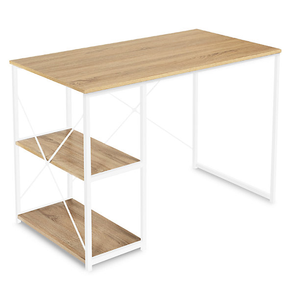Bureau droit DETROIT design industriel bois et métal blanc