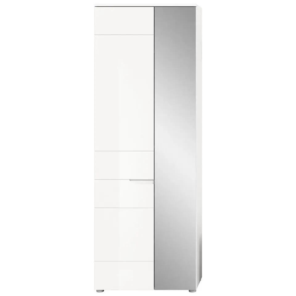 Hioshop Solero kledingkast 1 deur- 1 spiegeldeur wit hoogglans- wit