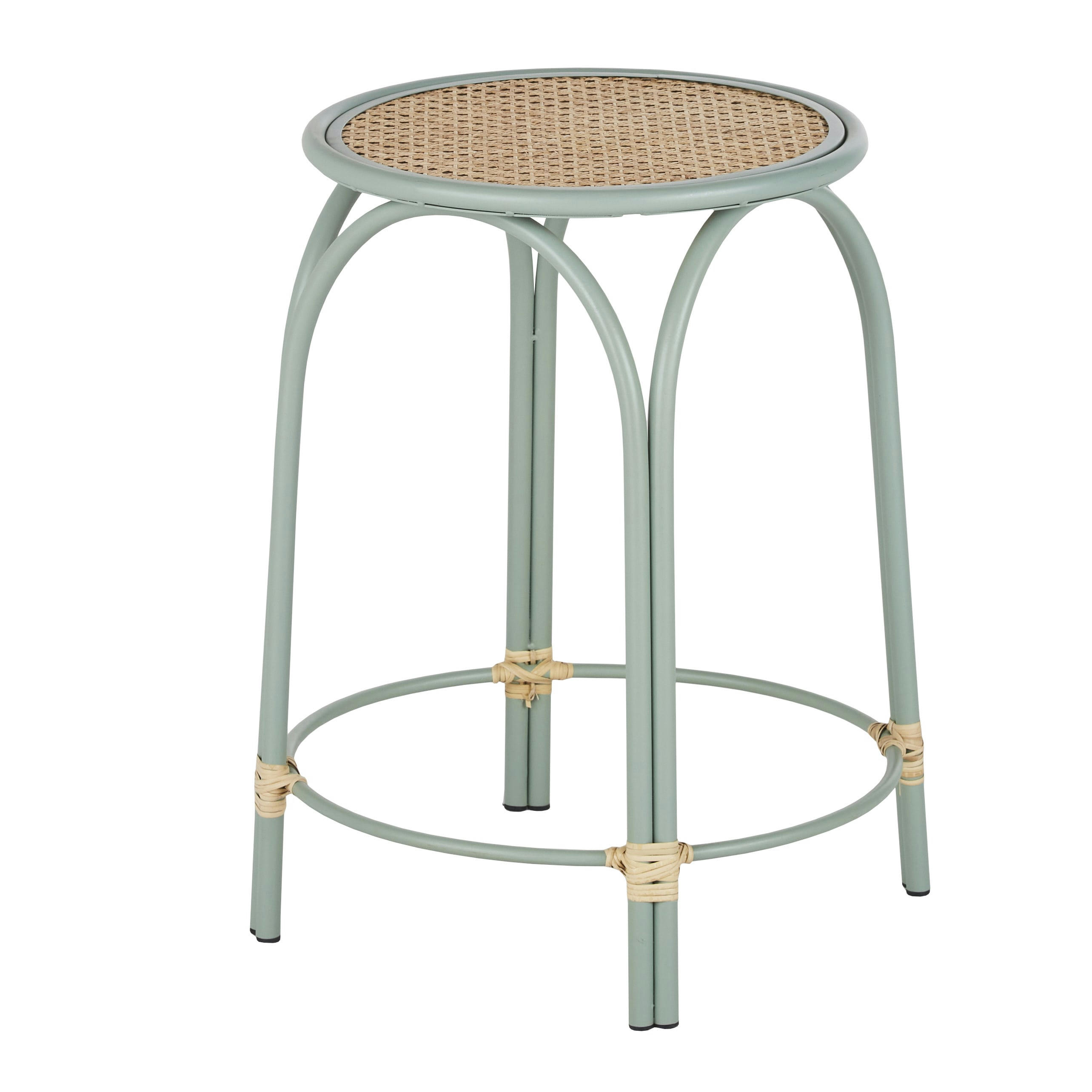 VOLODIA - Bout de canapé vintage en rotin tressé et en fer bleu