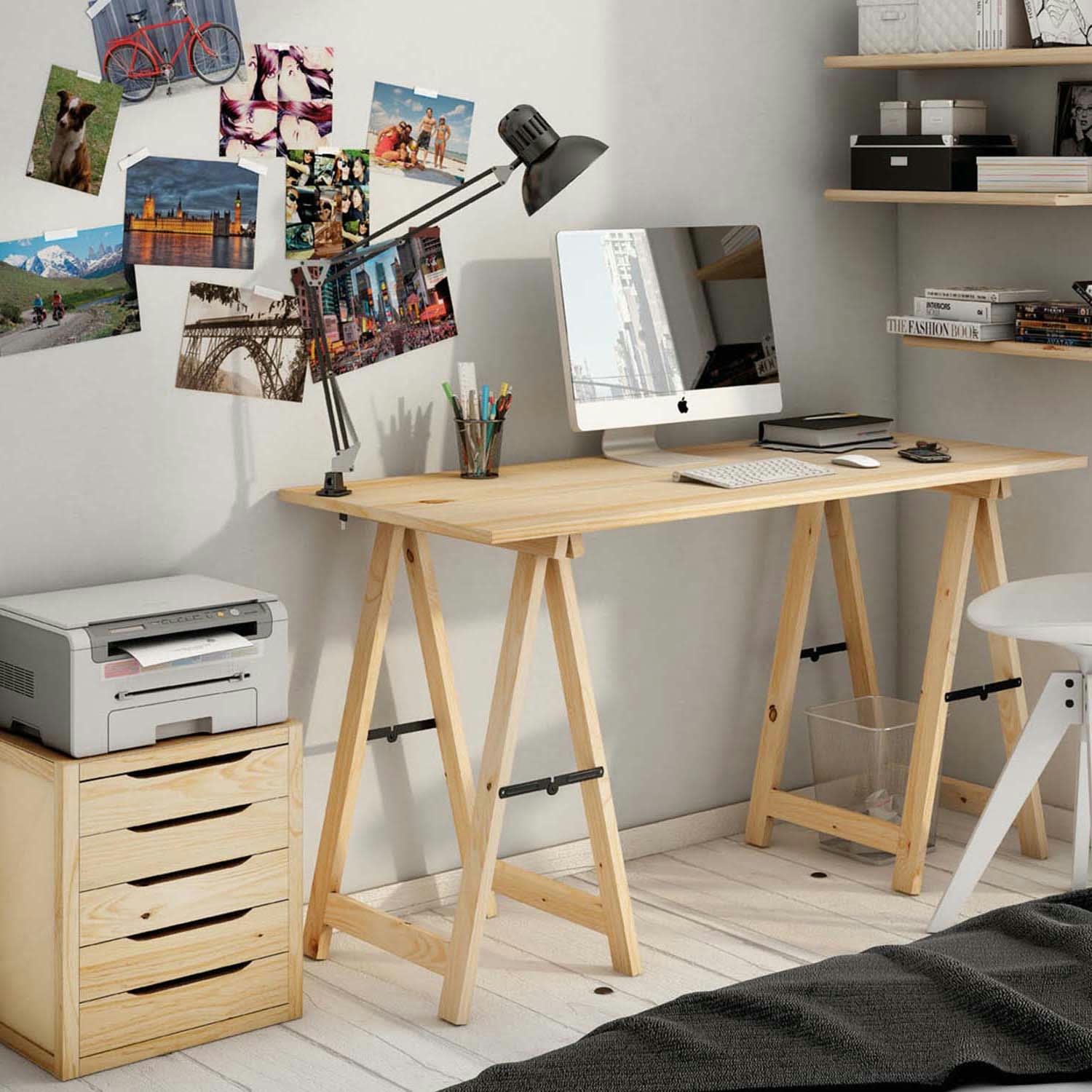 - Plateau de bureau en pin massif 120 x 60 x 1,8 cm