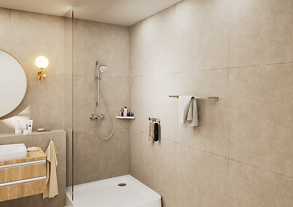 Mitigeur de douche mécanique avec douchette, flexible et barre réglable chrome Hansgrohe Vernis Blend