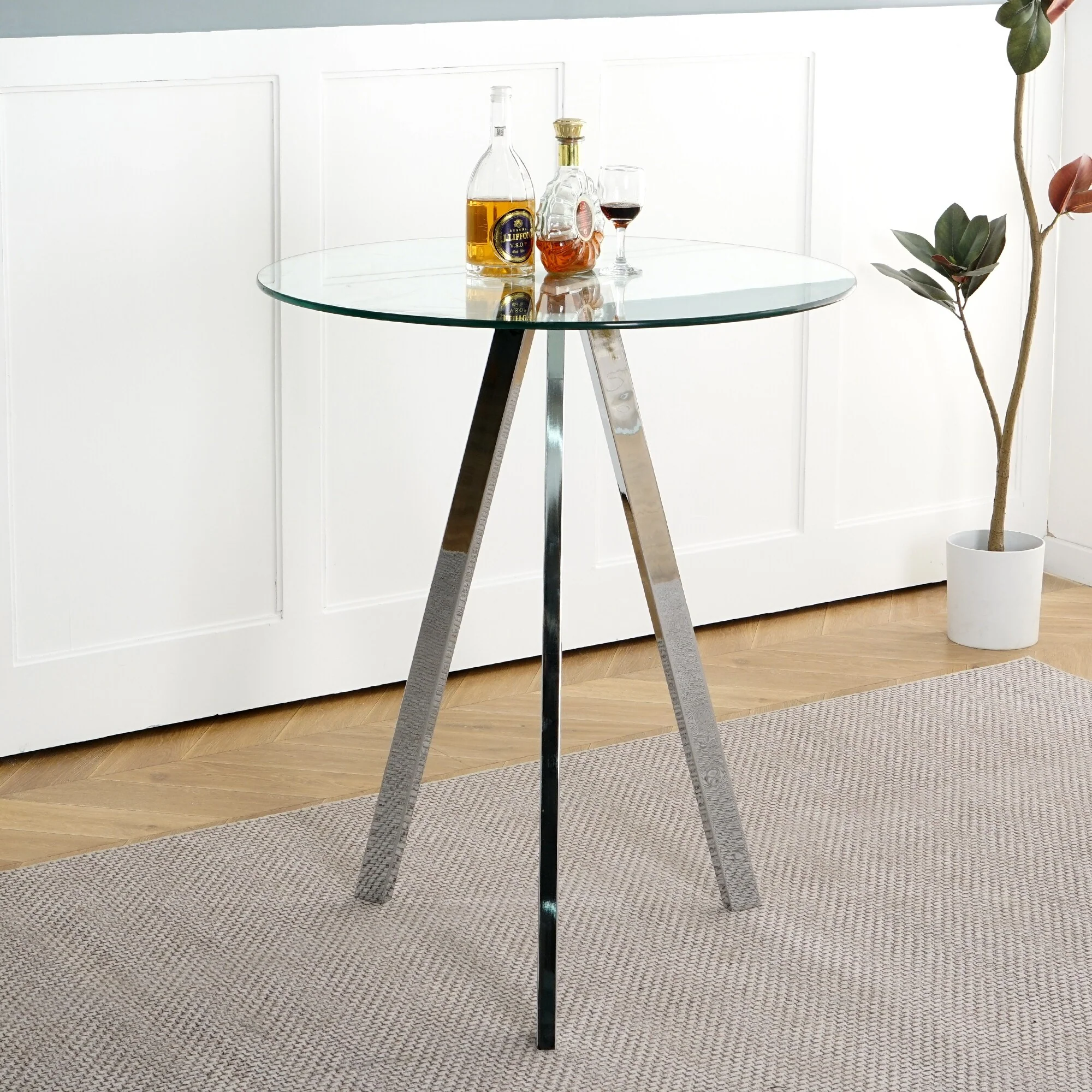 Round Glass Bar Table Top with Metal Legs
