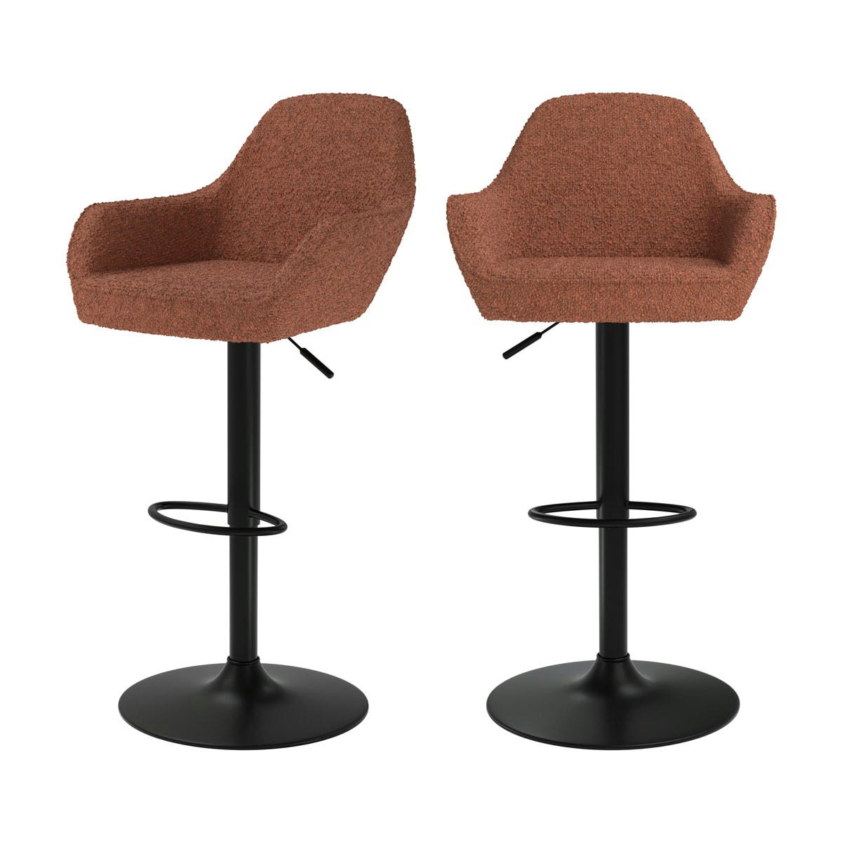 ADAM - Chaise de bar effet laine bouclette rouge brique 63/83 cm (lot de 2)