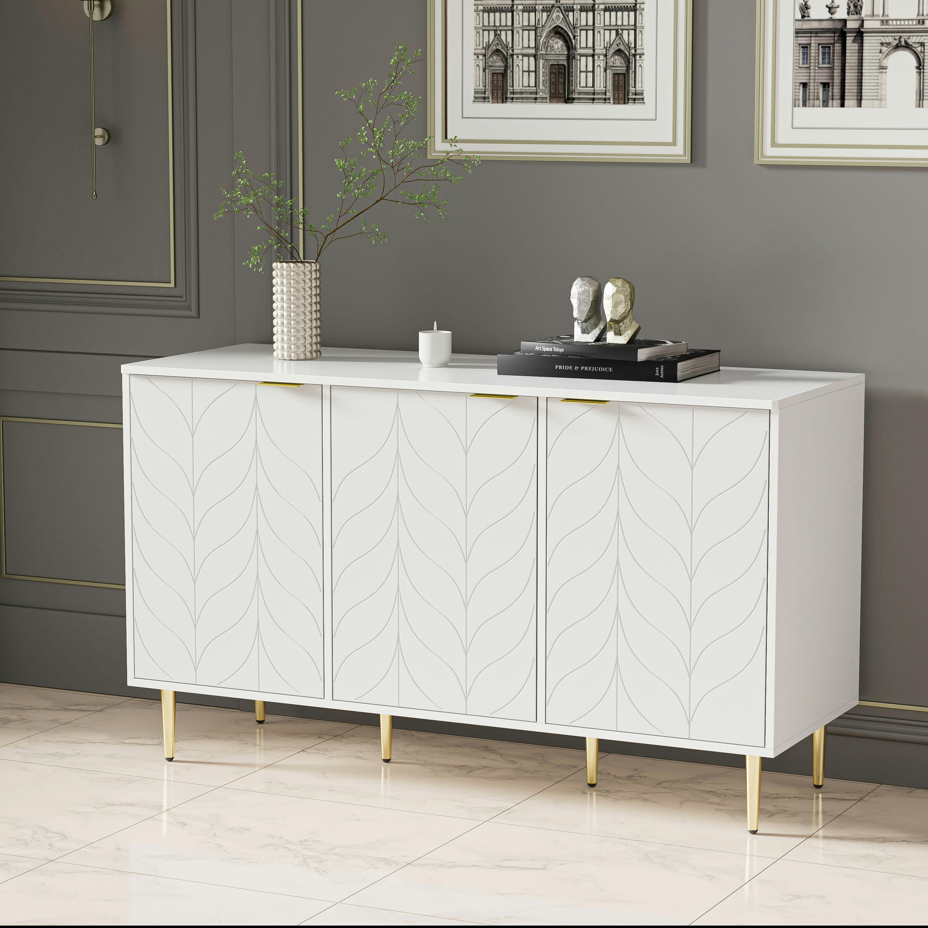 - Buffet moderne 2 niveaux et 6 compartiments 127L*45P*75H blanc