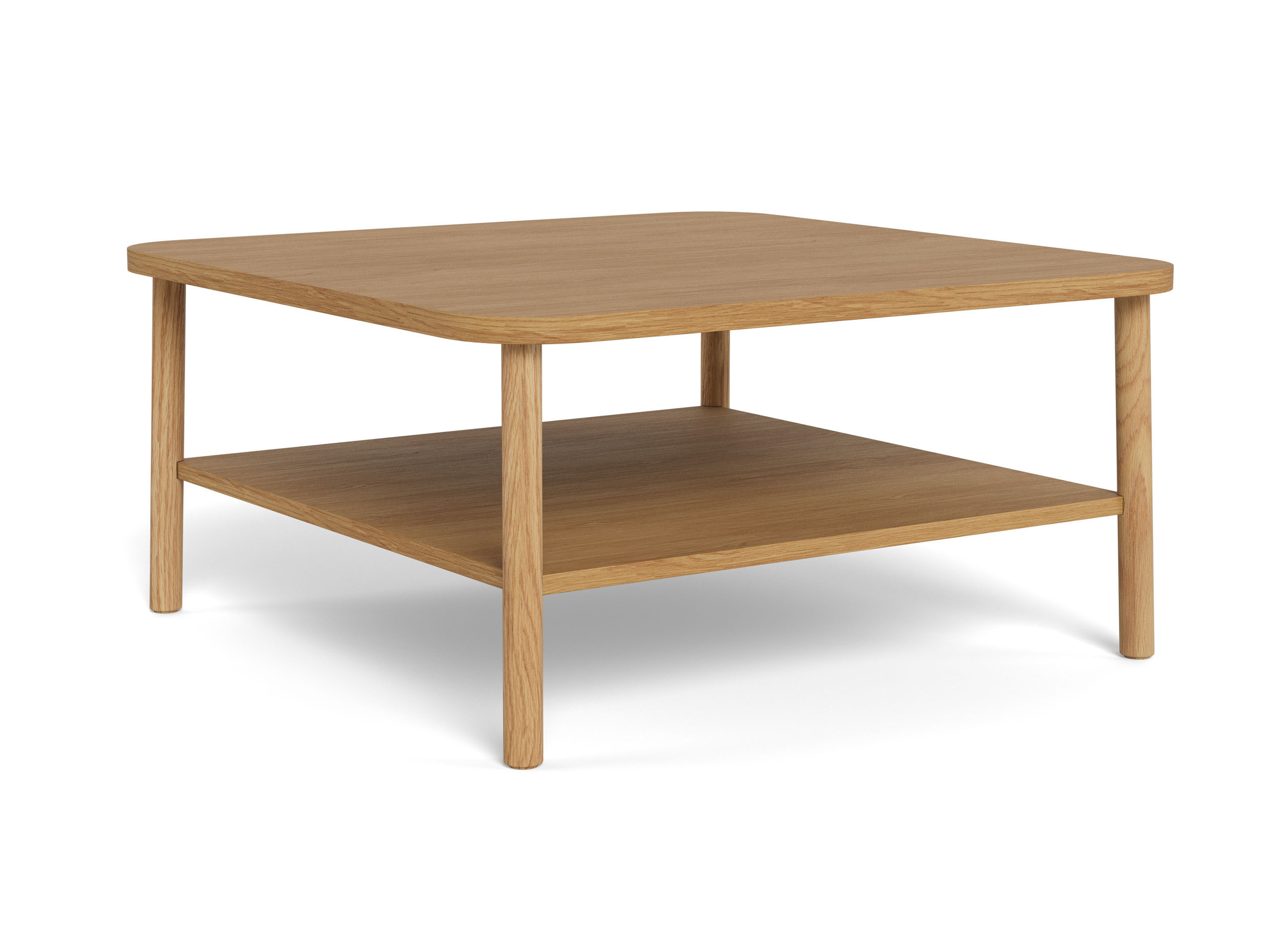 Ława Scala 90x90 kwadratowa z półką, dębowa
