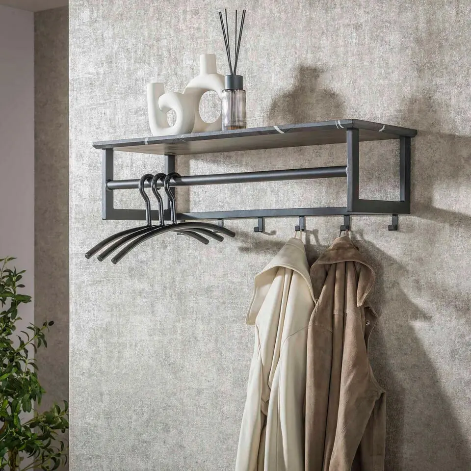 Fraaai - Leonie kapstok roede 6 haaks - zwart bruin