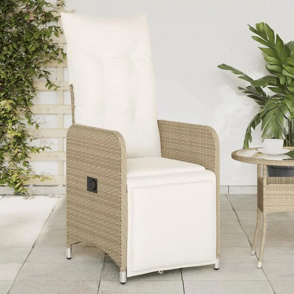 vidaXL - Verstelbare tuinstoel met kussens - Beige - Poly rattan