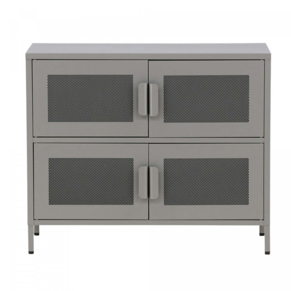 PARME - Buffet bas style industriel en métal 4 portes gris