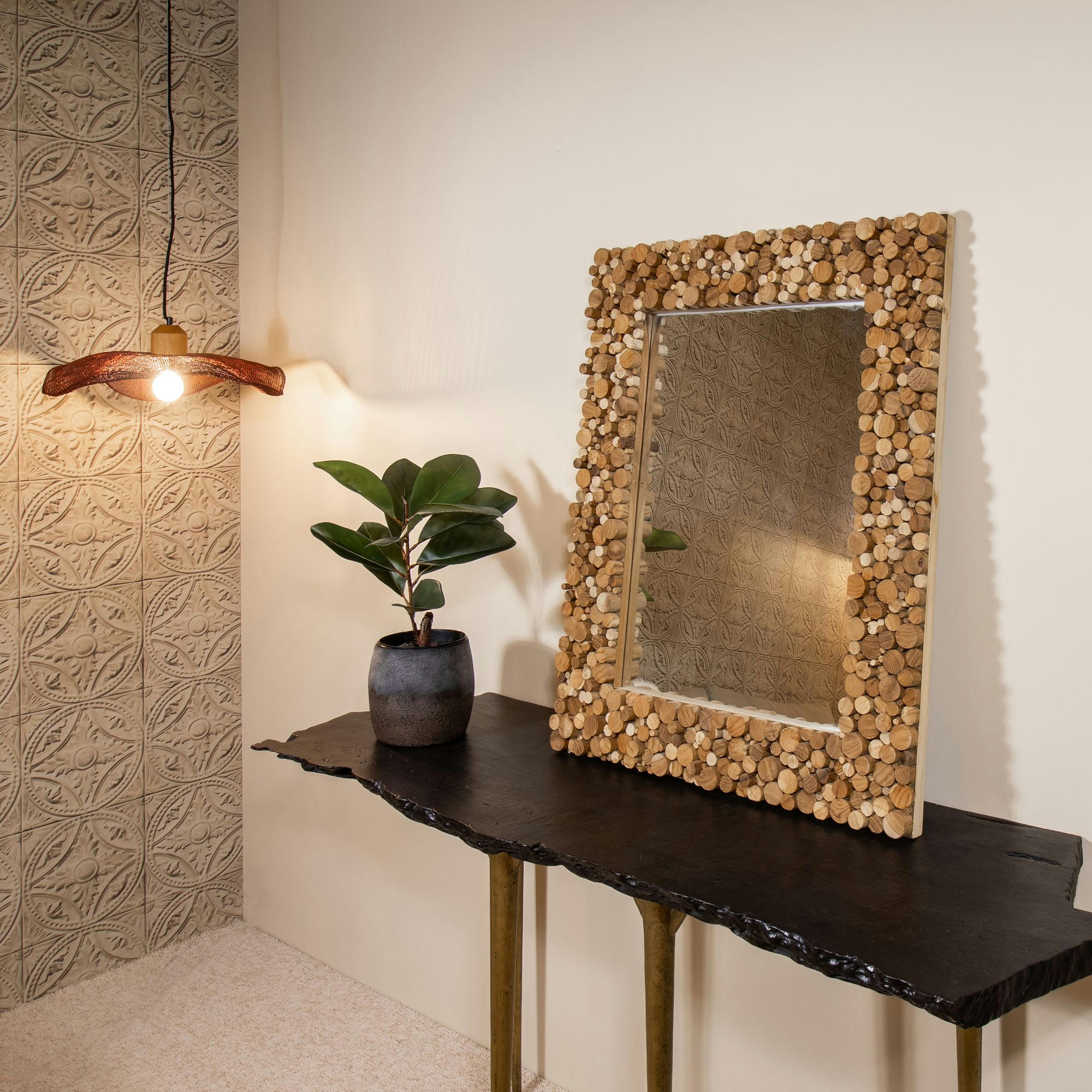 - Miroir mosaïque en teck 70x90cm