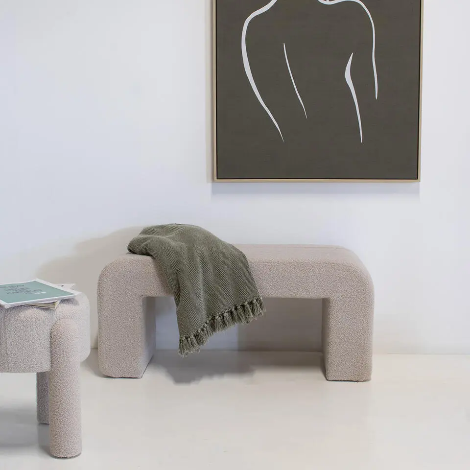 Halbankje Taupe Boucl&eacute; - 99x38x46cm - Sera