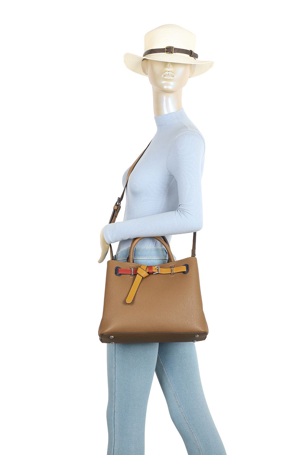 Fontanella Fashion Beltline Muse Triple Compartments PU Leather Top Handle Crossbody Bag