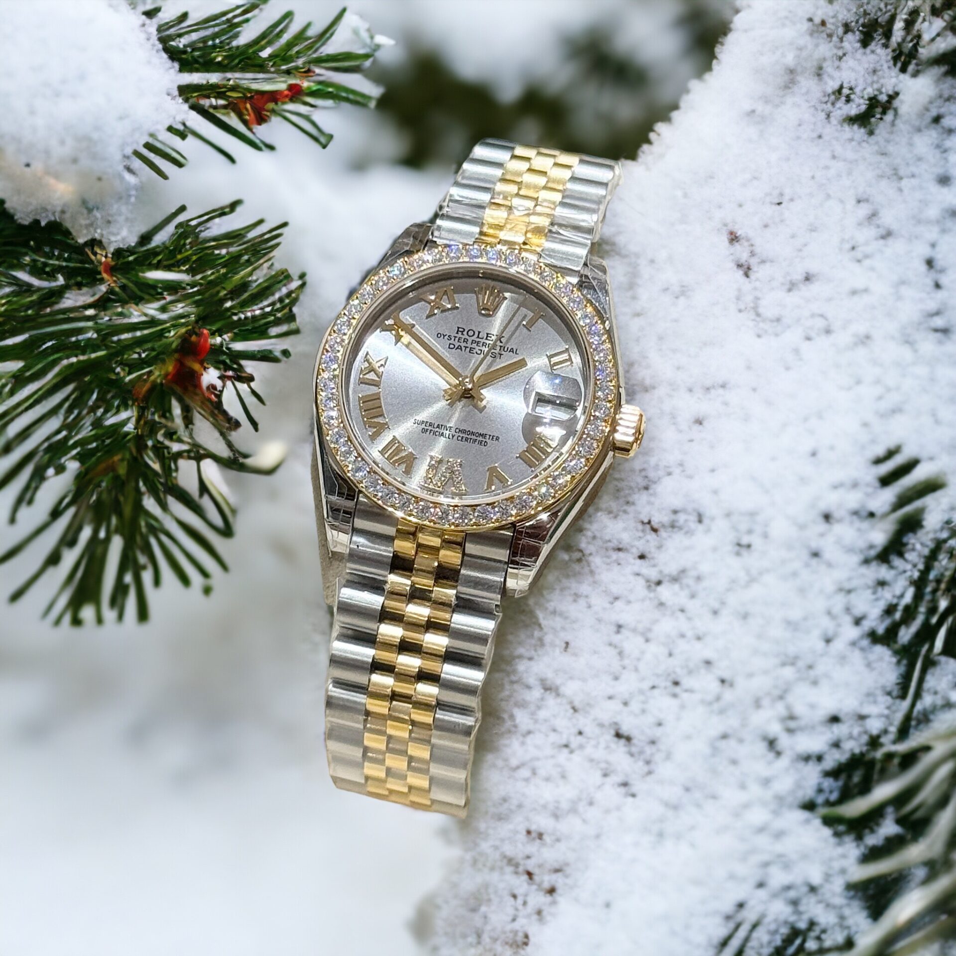 Rolex Datejust SS/YG Plated Silver Dial With Diamonds 31mm Jub AAA Replica