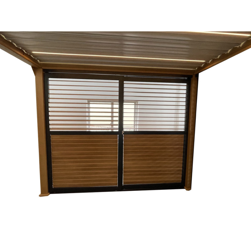 Panneau brise-vue coulissant pour pergola bioclimatique Pianela aspect bois 3 x 2,34 m 2 pièces