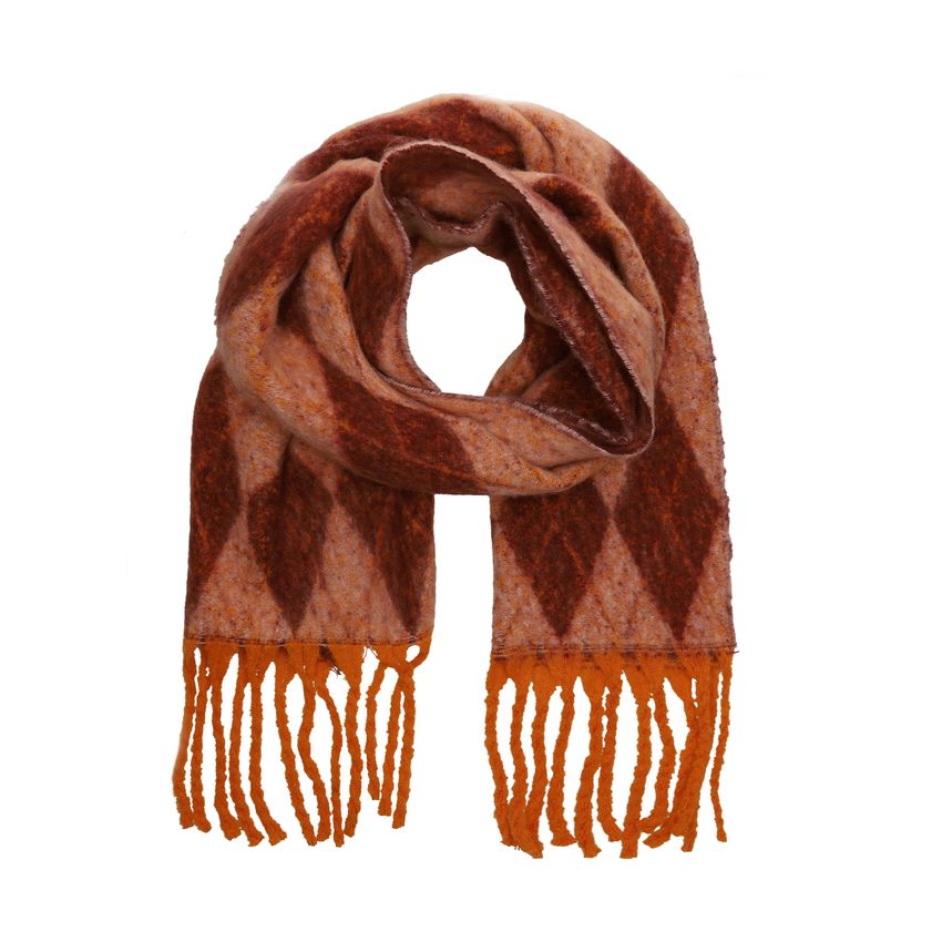 Manfield Roze/rode sjaal met geruite oranje details