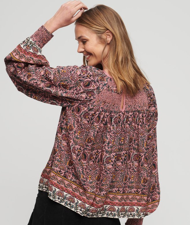 Printed Smocked Woven Top