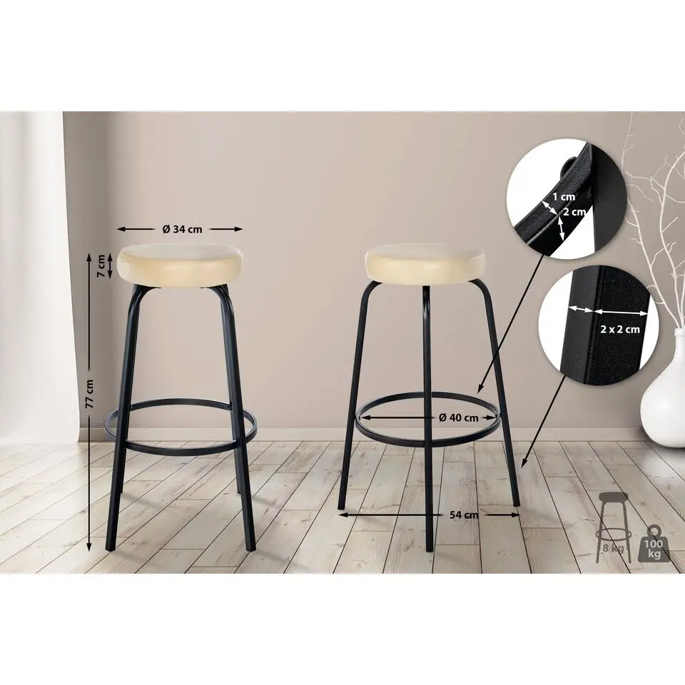 CLP Barkruk Kamari mat zwart Frame - Kunstleer - creme