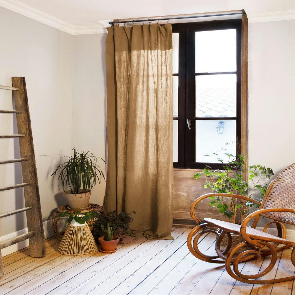 - Rideau ajustable gaze de coton marron 140x300 cm