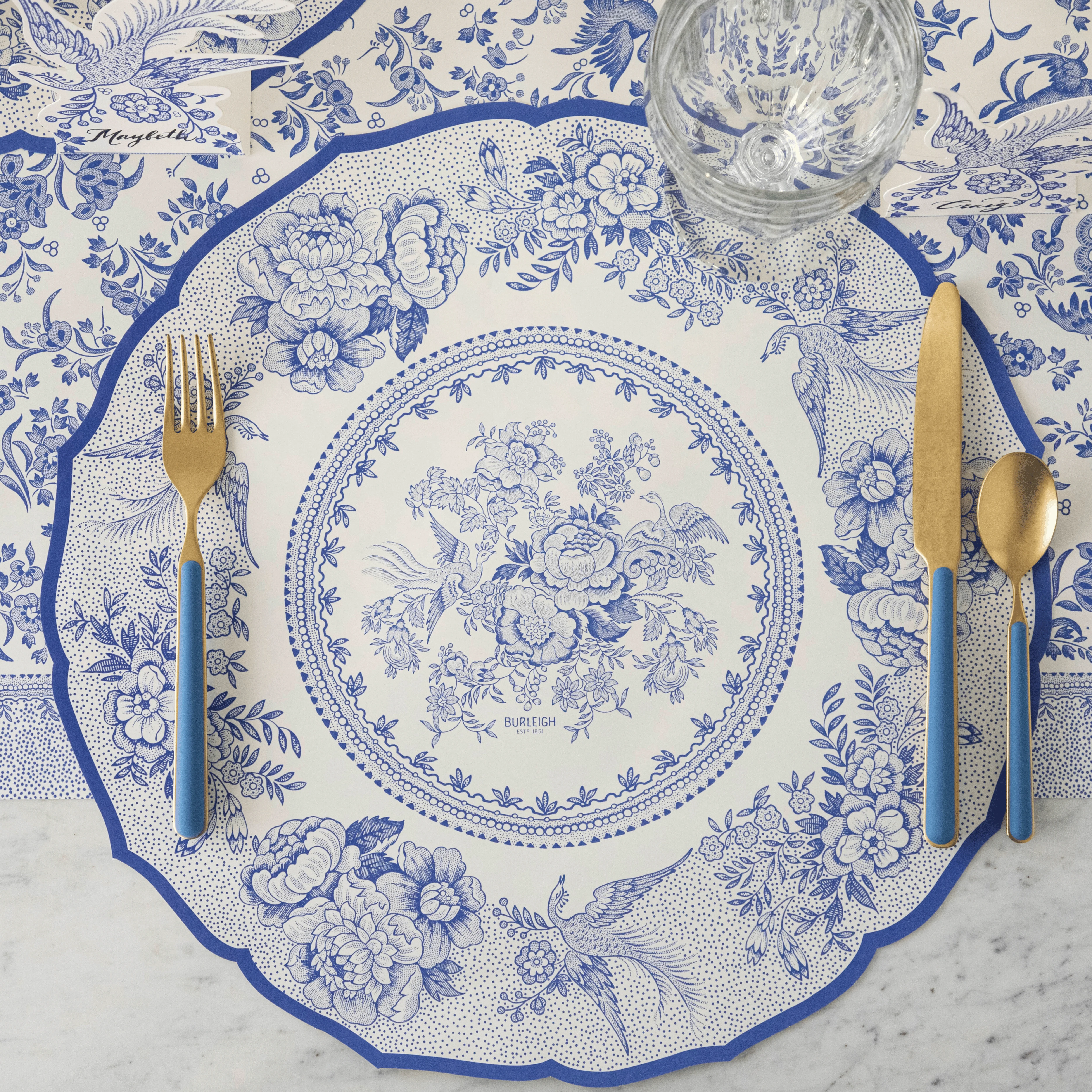 Burleigh x Hester & Cook Blue Regal Peacock Paper Table Runner