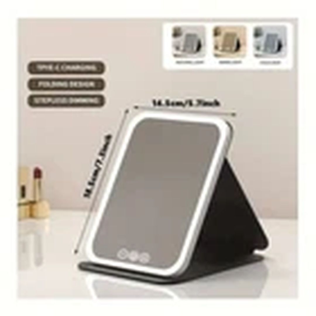 Havendro Black Travel Makeup Mirror With 3-Color LED Lighting USB Rechargeable
