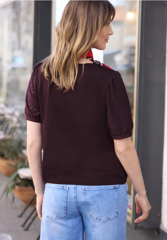 T-Shirt mit Rundhals und Spitzenärmeln