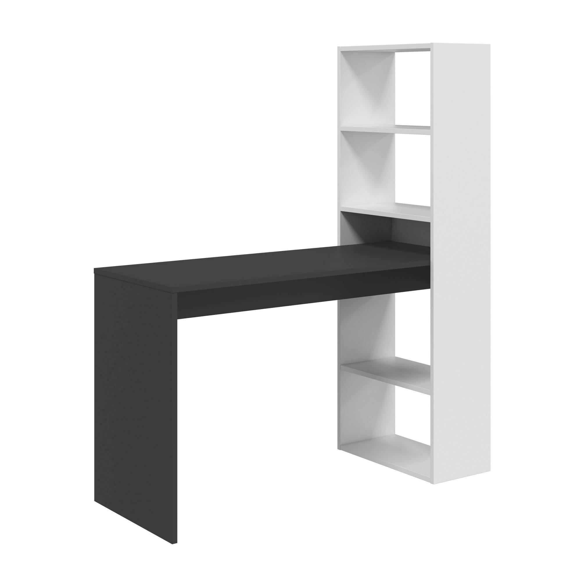DACARTE - Bureau avec 5 étagères effet bois blanc et anthracite