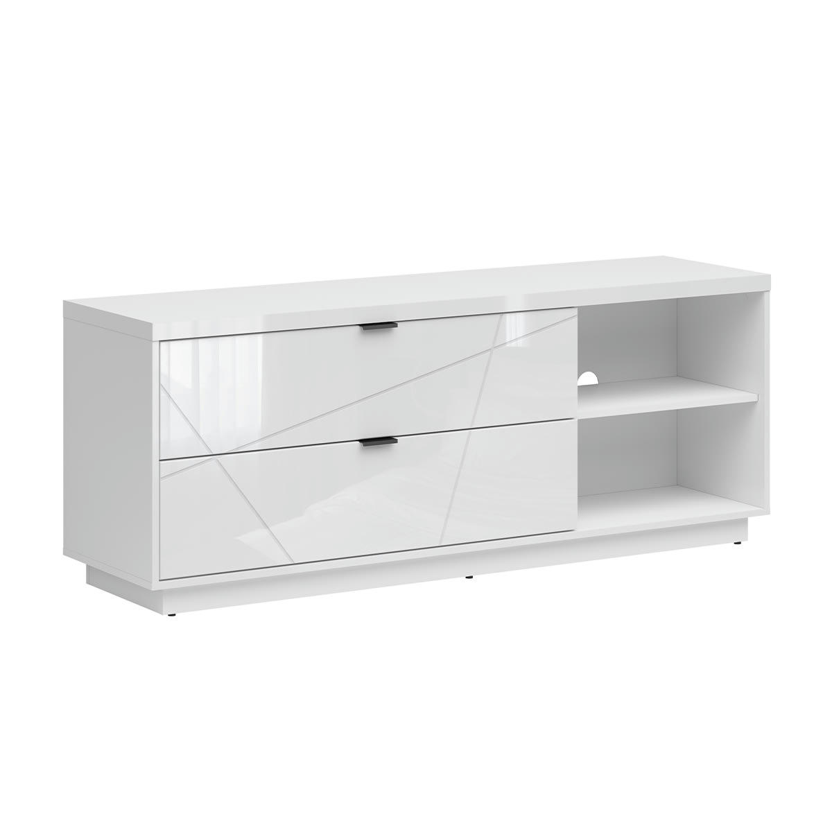 - Meuble tv 2 tiroirs 2 niches 156 cm blanc