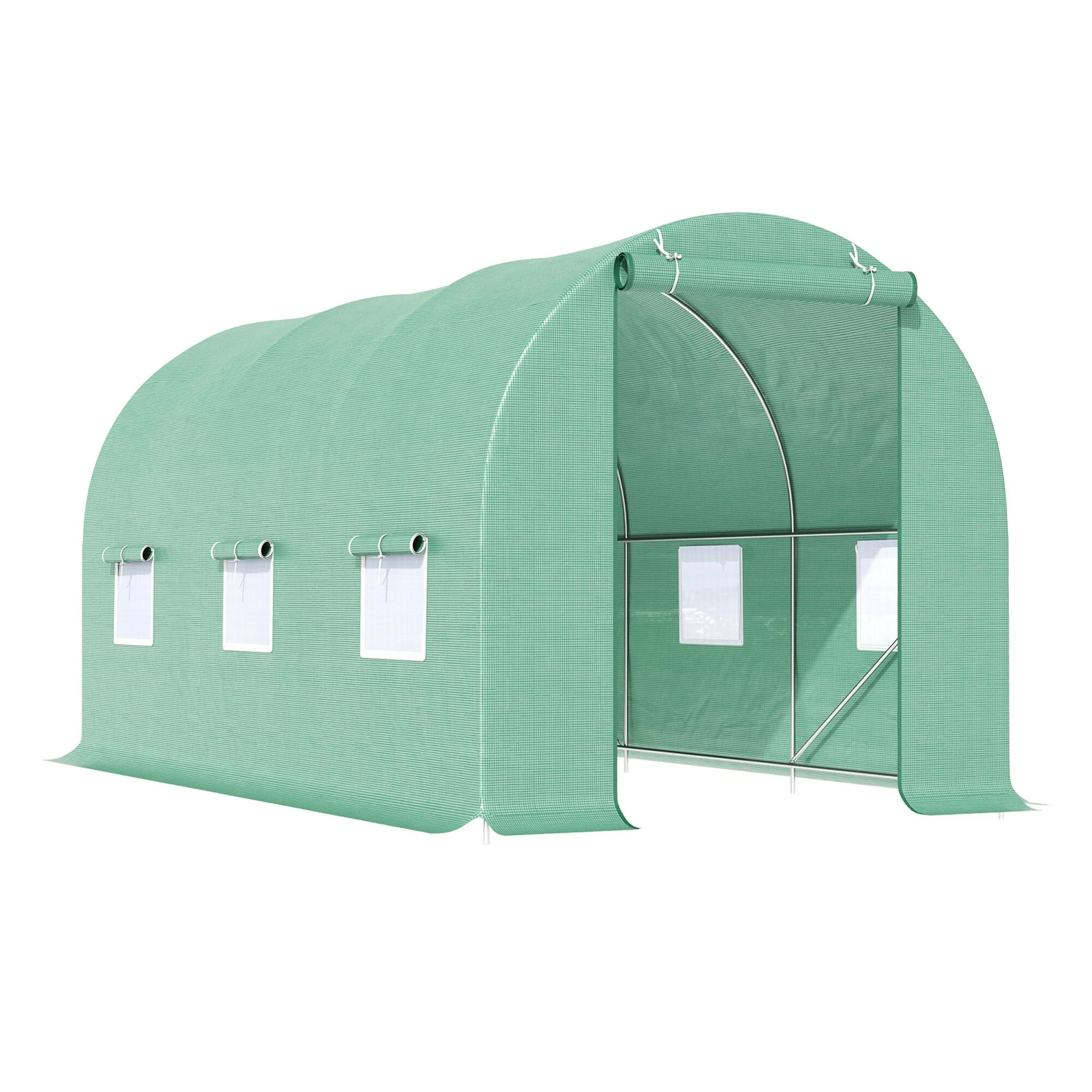 UV-Resistant Tunnel Hoop Greenhouse, Plant Shed with Roll-Up Zipper Door & Mesh Windows Gardening Plant Hot House