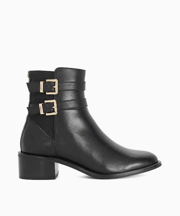 Patters Black - Leather Buckle-Detail Ankle Boots