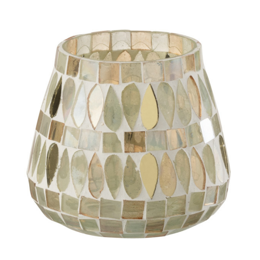 J-Line theelichthouder Mozaiek - glas - beige - small - 2 stuks