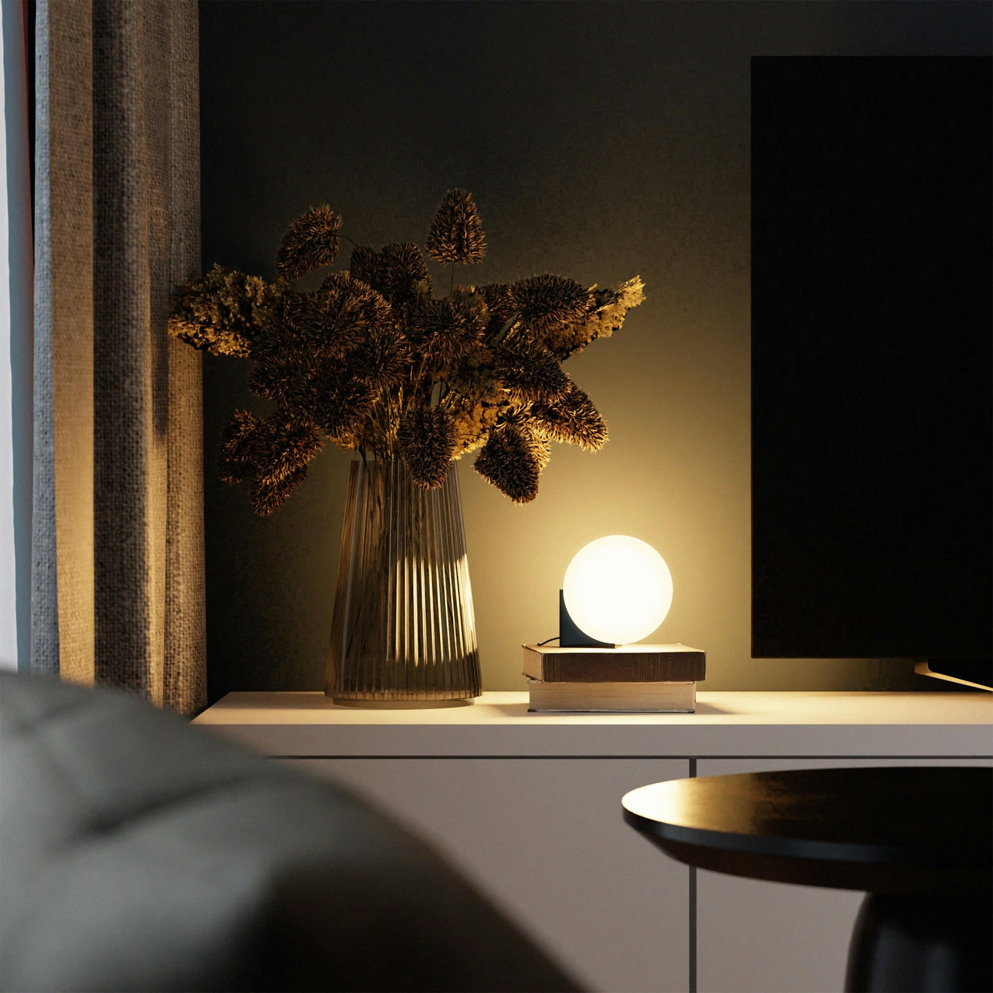 OBI - Lampe de table avec base en verre noir brillant