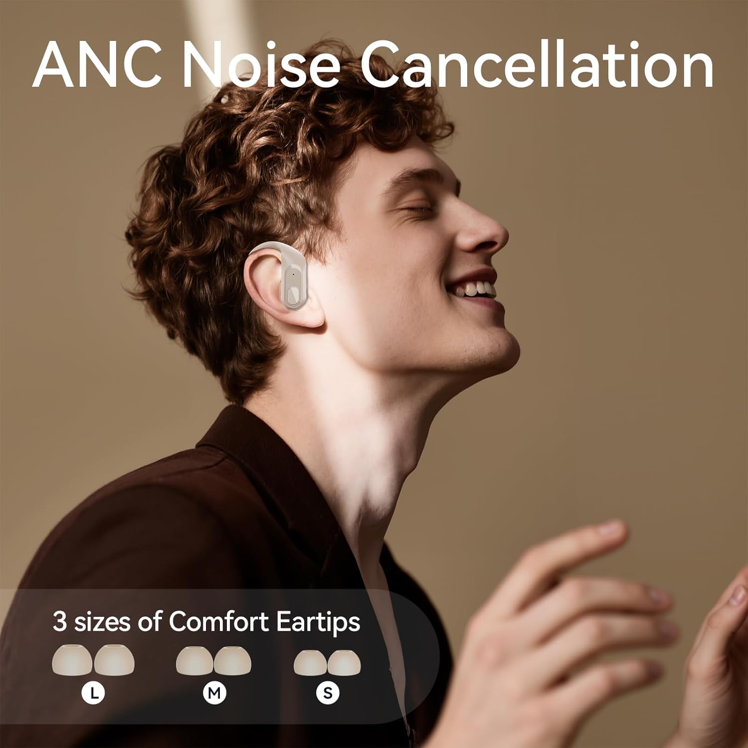 occiam Active Noise Cancelling Wireless Earbuds Bluetooth Headphones Ear Buds 96Hrs Playback Clear Call Waterproof Earphones with Ear Hook Microphones for Sport Running Off-White