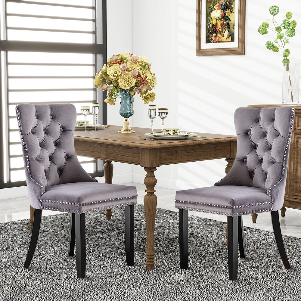 Dining Chairs Set of 2 Channel Tufted Kitchen Dinner Chair Comfy Upholstered Accent Chair for Dining Room with Solid Wood Legs