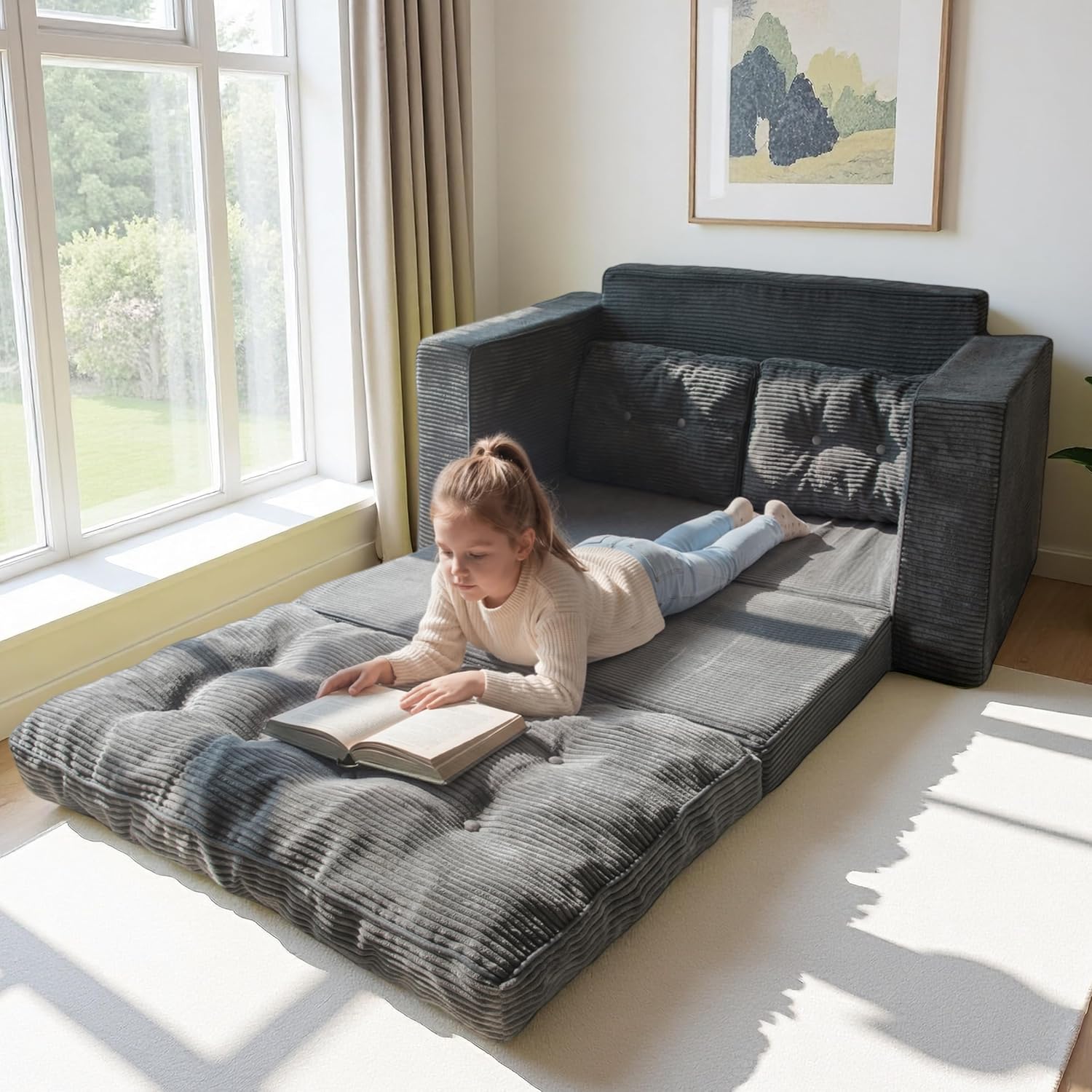 MAXYOYO Convertible Sofa Bed, Pull Out Loveseat Sleeper Sofa, 2 in 1 Folding Couch Bed