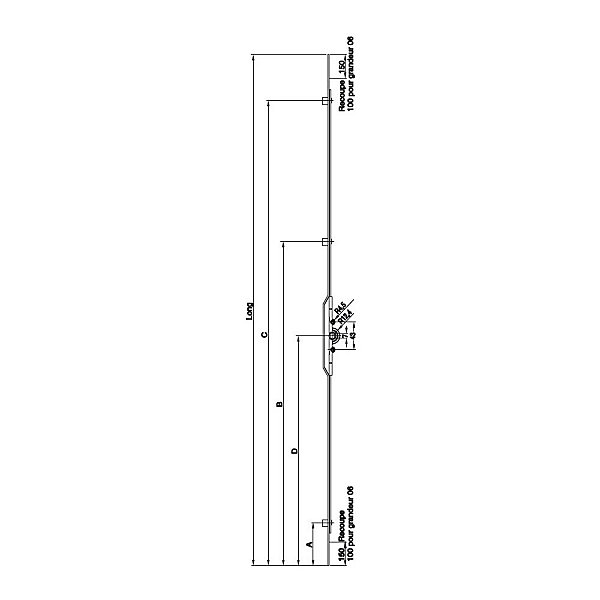 Crémone verrou F7,5 longueur 800mm côte D 400mm à 2 galets - FERCO - G-13510-08-0-1