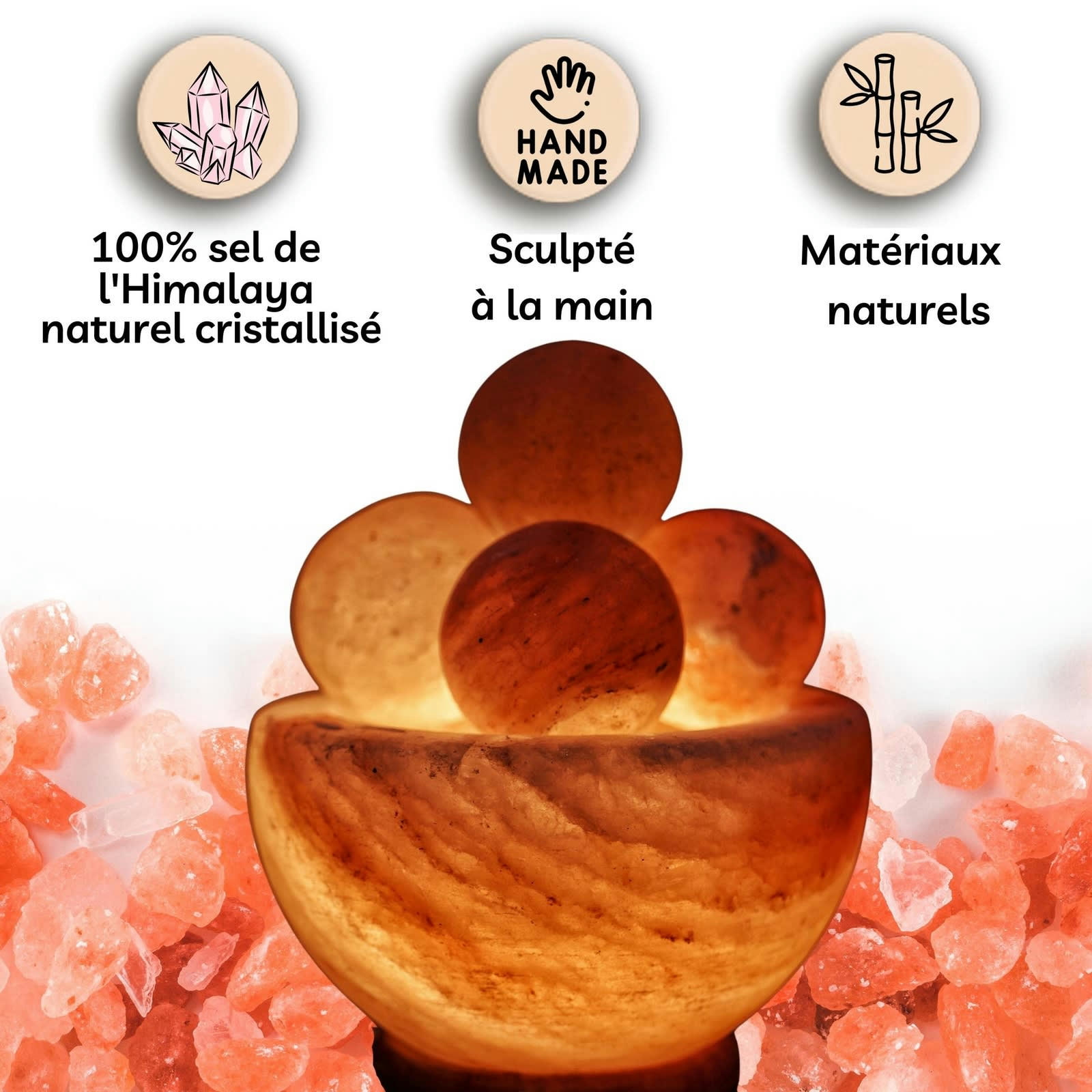 SEL D'HIMALAYA - Lampe avec 4 boules de massage en cristal de sel 2Kg