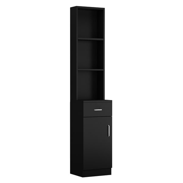 Standing 5 Compartments 1 Drawer 1 Door MDF Barber Cabinet Black