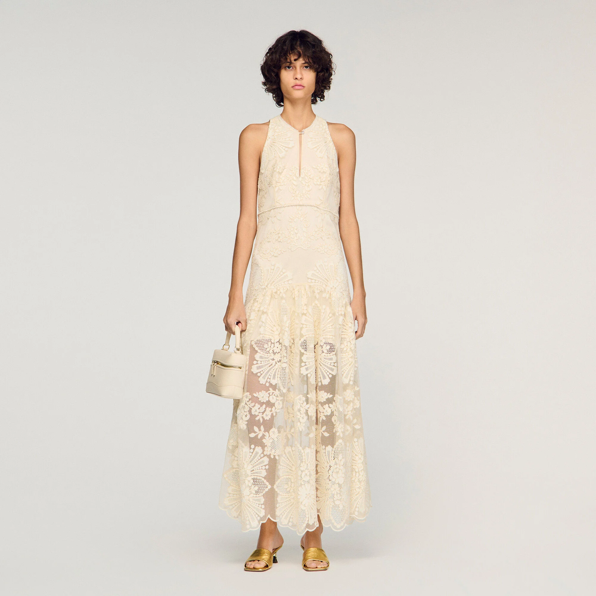 Robe longue en coton guipure fleur