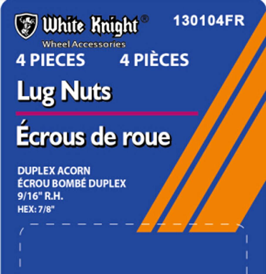 White Knight 130104FR Duplex Acorn Lug Nuts, Chrome, 4-pk
