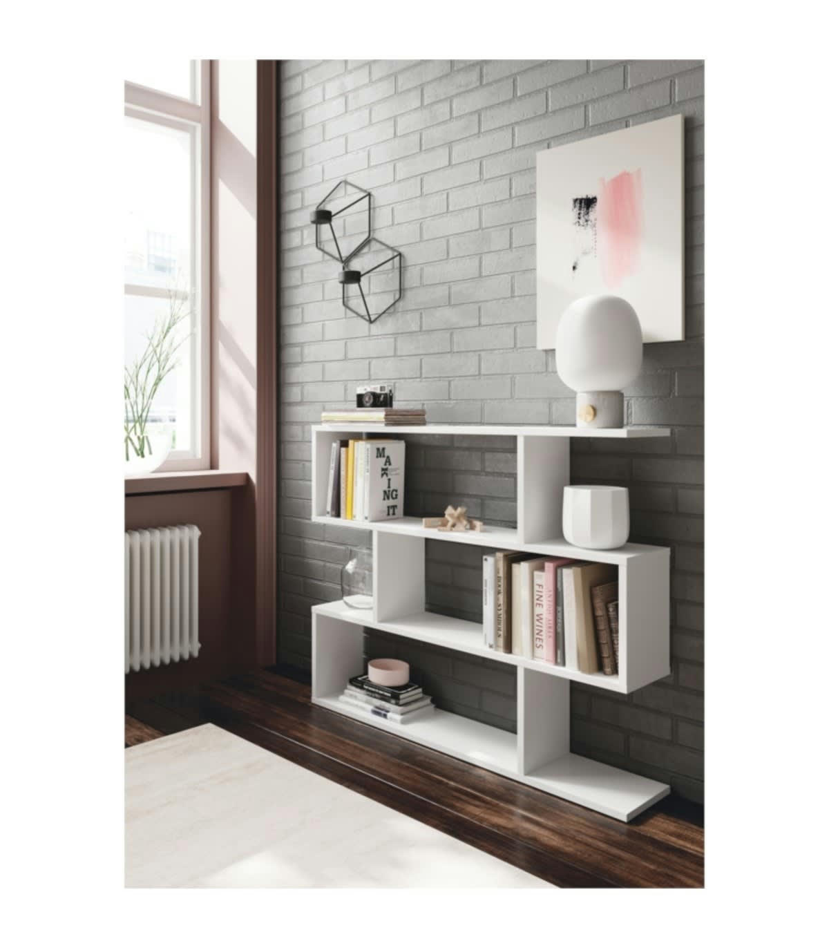 TAMY - Étagère basse de 3 niveaux L110 x H97cm - Blanc