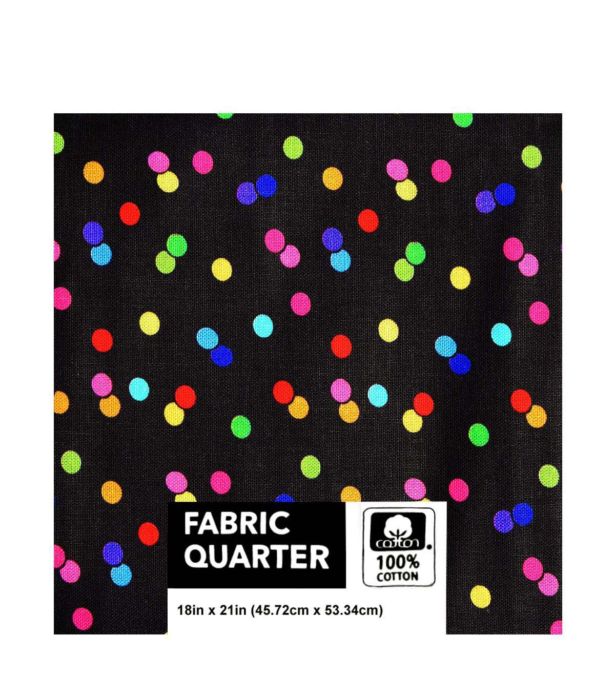 18 x 21 Confetti on Black Cotton Fabric Quarter 1pc