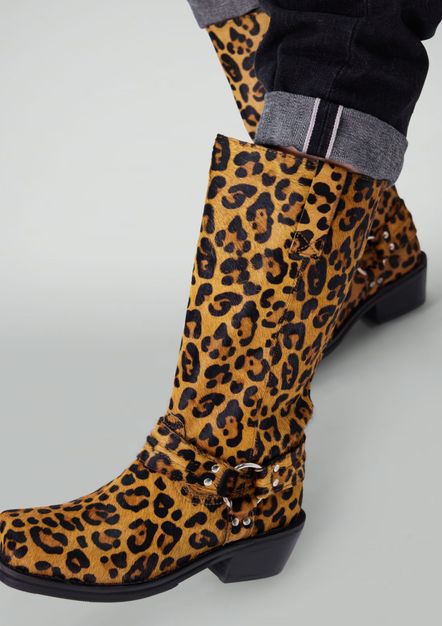 Leopard leren biker boots