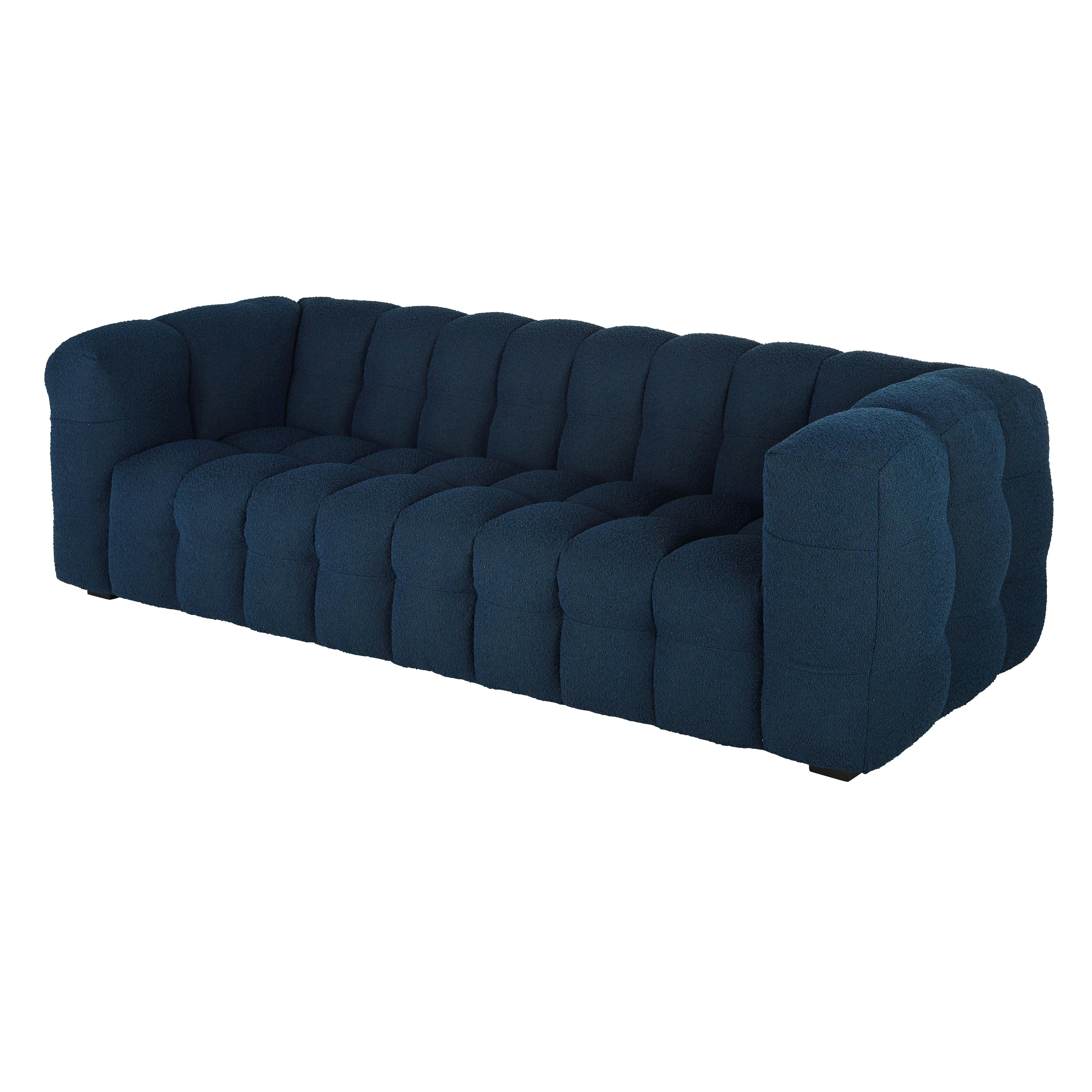 Lilo - Canapé 2 places en tissu bleu nuit effet laine bouclée