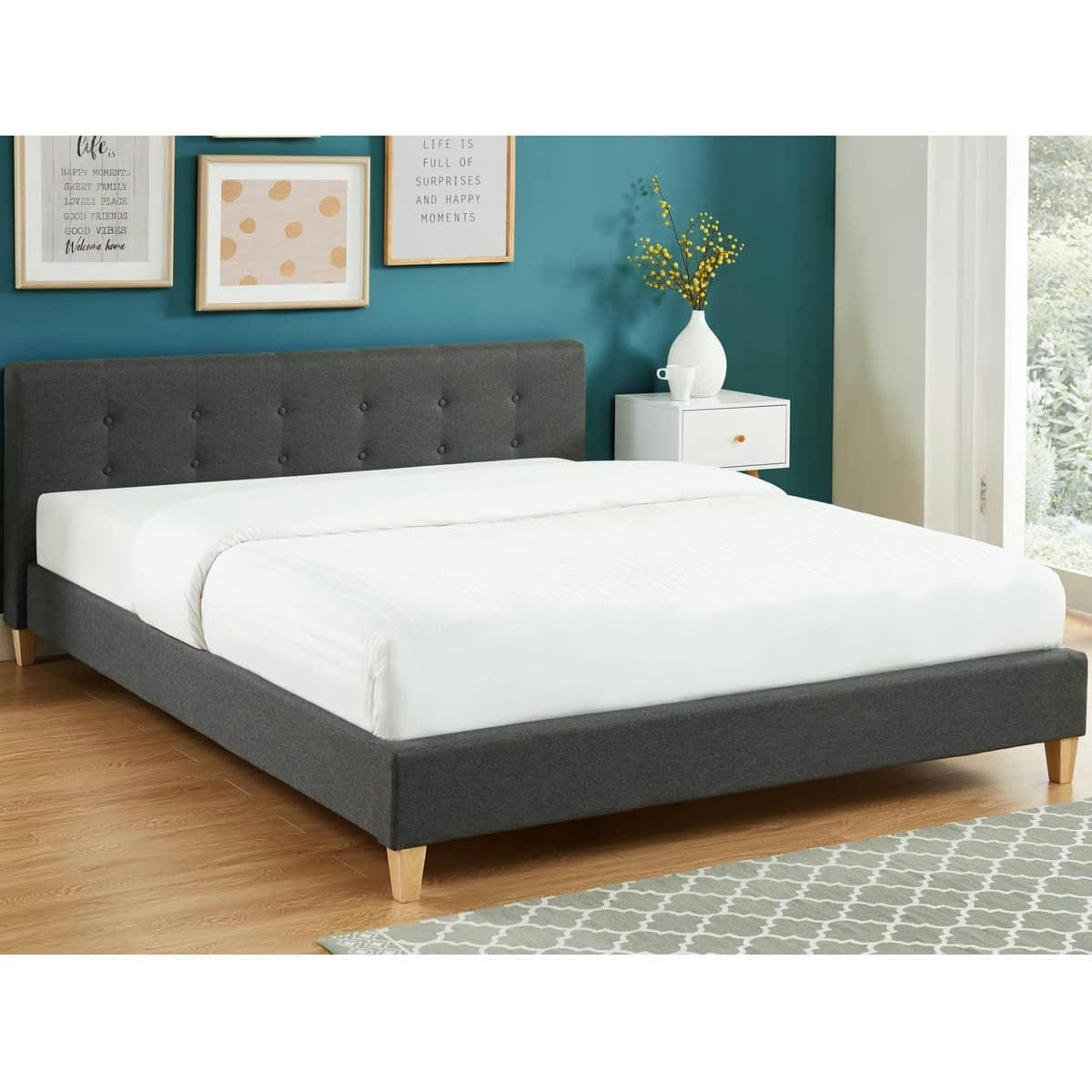 MILO - Lit gris foncé 160x200 avec sommier à lattes et tête de lit