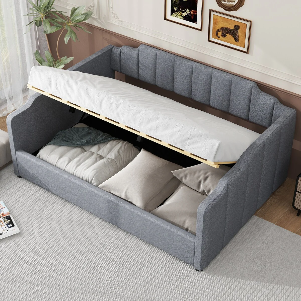 Nestfair Full Size Upholstered Daybed with Underneath Storage