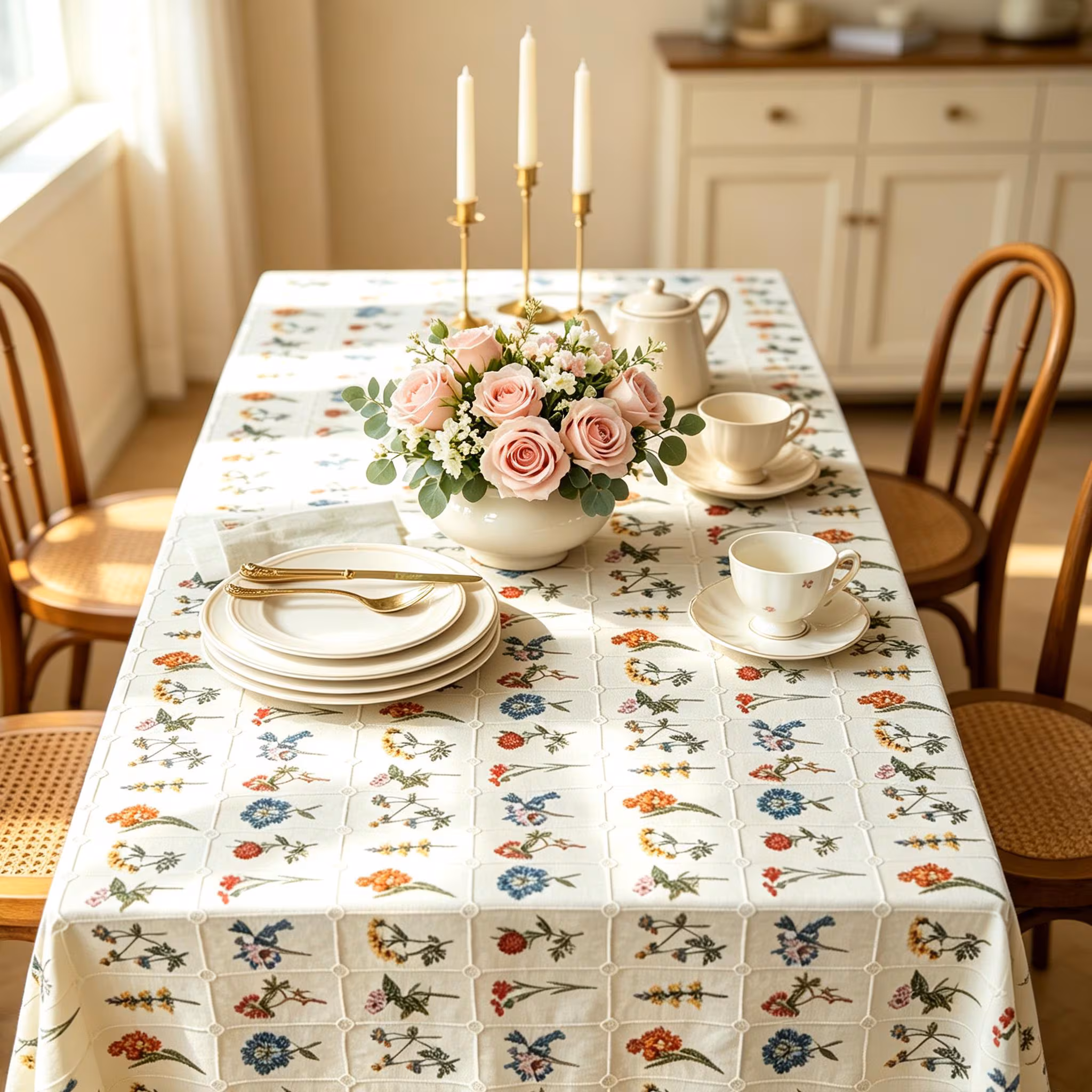 Handmade Farmhouse Tablecloth, Cotton-Linen Tablecloth, Indoor Outdoor Party Table Decor, Vintage Rustic Tablecloth, Housewarming Gift