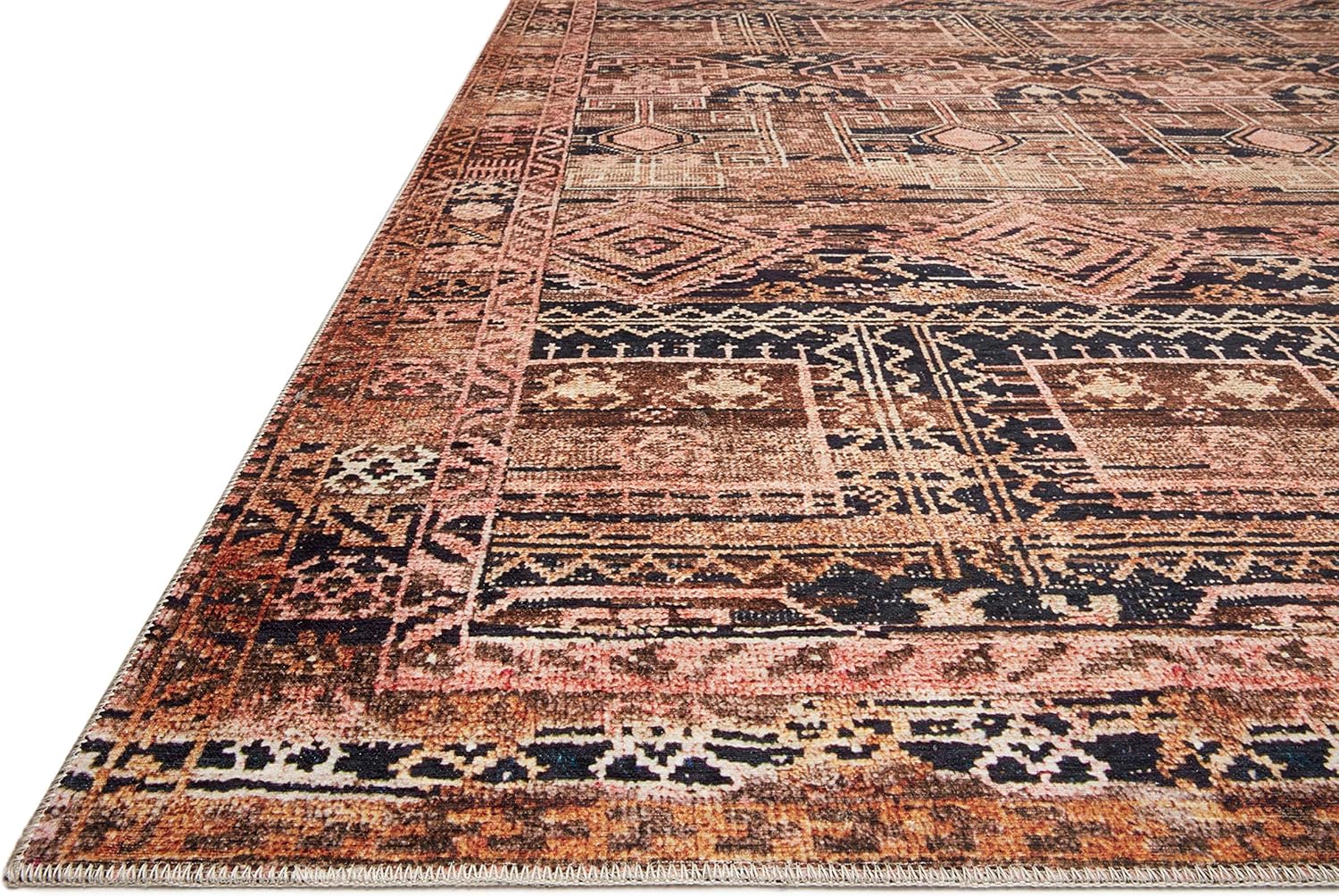 Loloi Layla Collection LAY-14 Mocha/Blush 9'-0 x 12'-0 .13 Thick Area Rug, Soft, Durable, Vintage Inspired, Distressed, Low Pile, Non-Shedding, Easy Clean, Printed, Living Room Rug