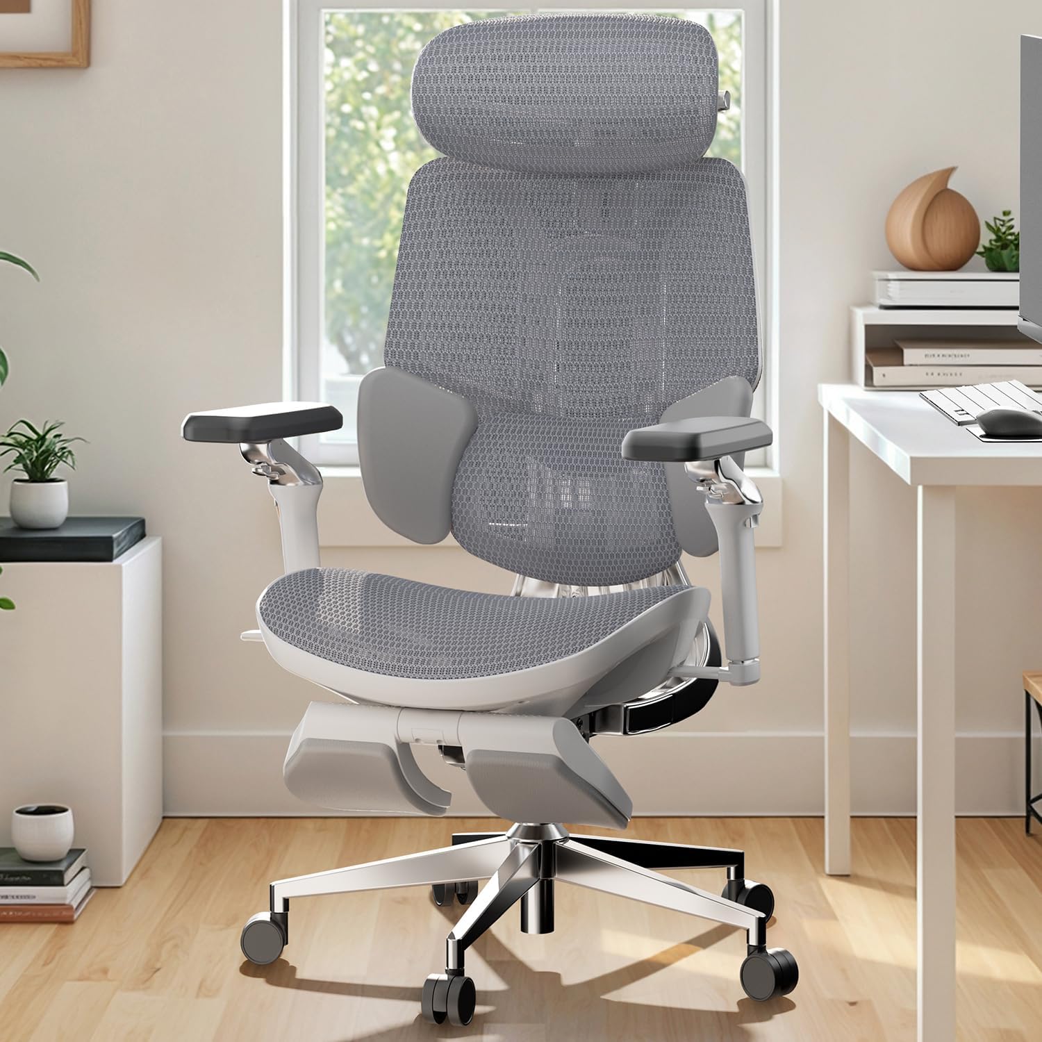 Hbada E3 Ultra Ergonomic Chair, with 3-Zone Dynamic Lumbar Support, 360° Mechanical Armrest, 4D Adjustable Headrest, Aluminum Alloy, Mesh Chair Grey