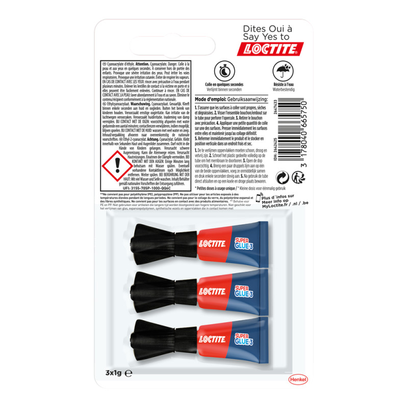 Colle Super Glue-3 Mini Dose 1 g 3 pièces LOCTITE
