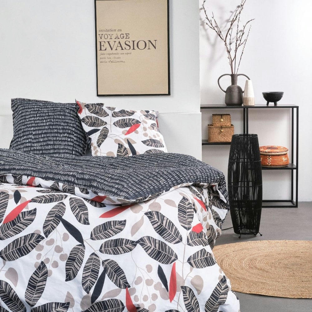 - Parure de couette 100% coton 57 fils imprimée 240x220 2 taies